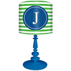 Blue And Green &quot;J&quot; Striped Monogram Kids Table Lamp