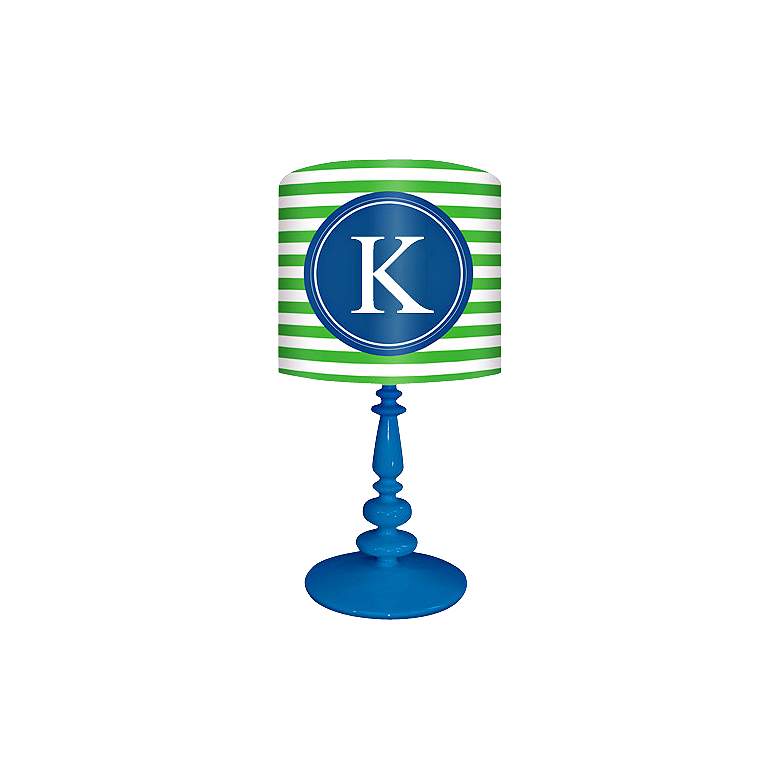 Image 1 Blue And Green "K" Striped Monogram Kids Table Lamp