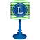 Blue And Green "L" Striped Monogram Kids Table Lamp