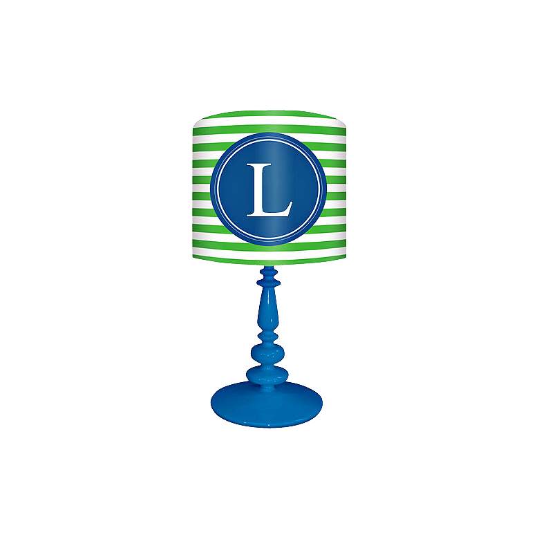 Image 1 Blue And Green  inchL inch Striped Monogram Kids Table Lamp