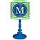 Blue And Green "M" Striped Monogram Kids Table Lamp