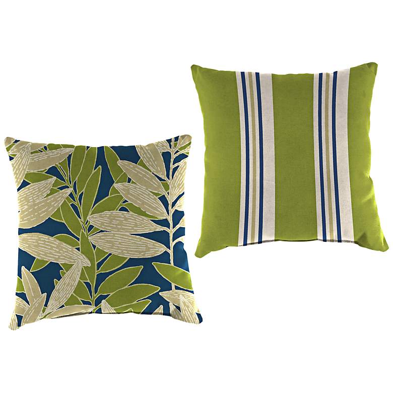 Image 1 Blue and Green Reversible 18 inch Square Outdoor Toss Pillow