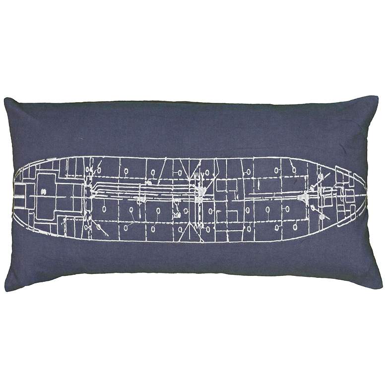 Image 1 Blue and Ivory Ship Blueprint 21 inch x 11 inch Throw Pillow