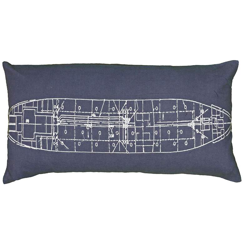Image 1 Blue and Ivory Ship Blueprint 21" x 11" Throw Pillow