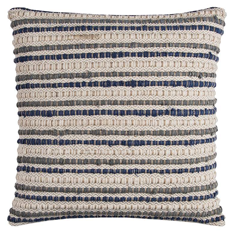 Image 1 Blue and Ivory Stripe Textured 20 inch Square Decorative Pillow
