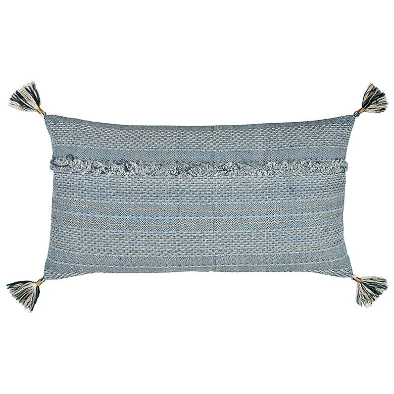 Image 1 Blue and Ivory Tassel 26x14 Decorative Filled Pillow