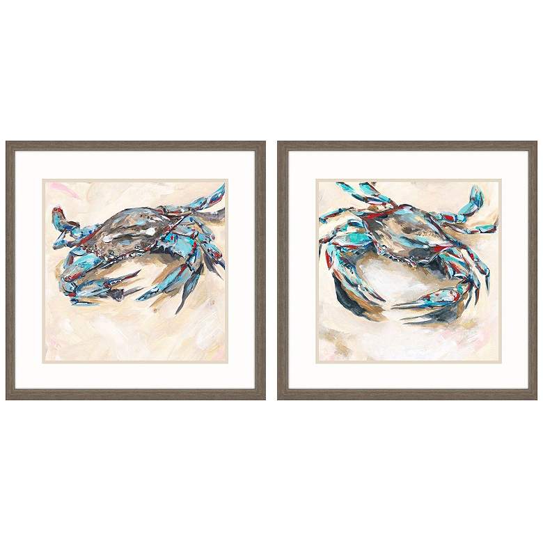 Image 1 Blue and Red Crab 26"W x 26"H Framed Art Set of 2