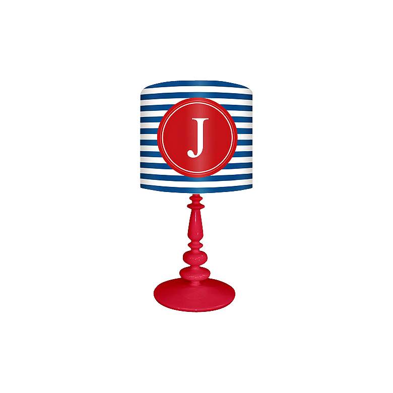 Image 1 Blue And Red  inchJ inch Striped Monogram Kids Table Lamp