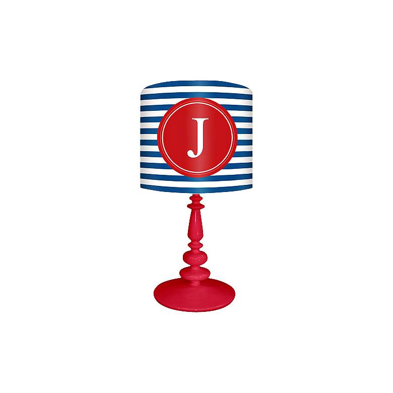 Image 1 Blue And Red "J" Striped Monogram Kids Table Lamp