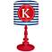 Blue And Red "K" Striped Monogram Kids Table Lamp