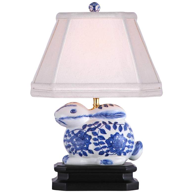 Image 2 Blue And White 16"H Porcelain Bunny Accent Table Lamp