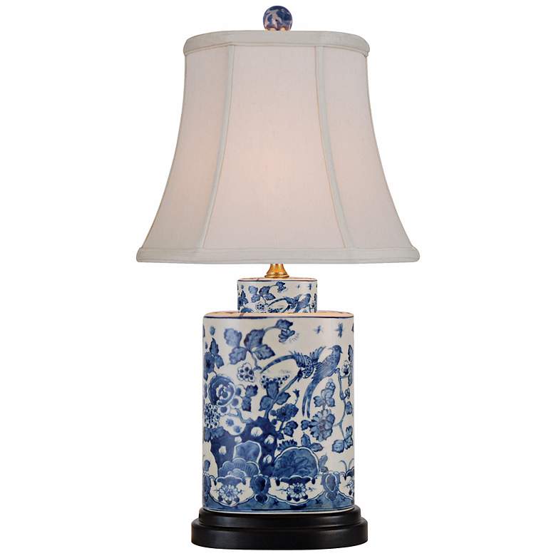 Image 2 Blue and White 21 inch High Hand-Detailed Oval Porcelain Accent Table Lamp