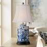 Blue and White 21" High Hand-Detailed Oval Porcelain Accent Table Lamp