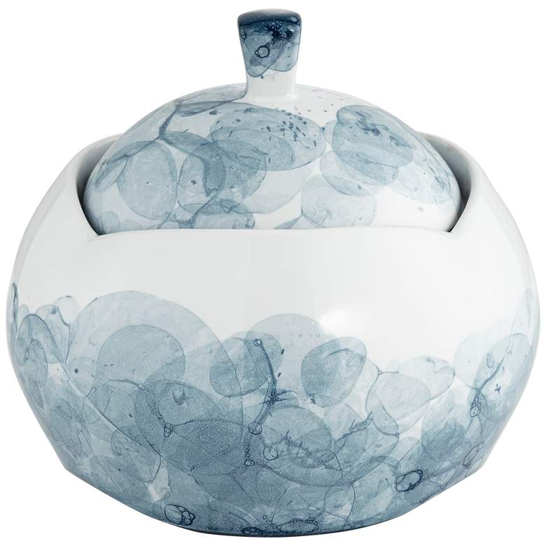 Image 1 Blue and White 8 1/4 inch Wide Round Ceramic Storage Jar