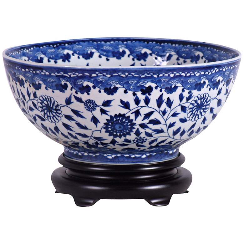 Image 1 Blue and White Asian Style Porcelain Bowl with Base