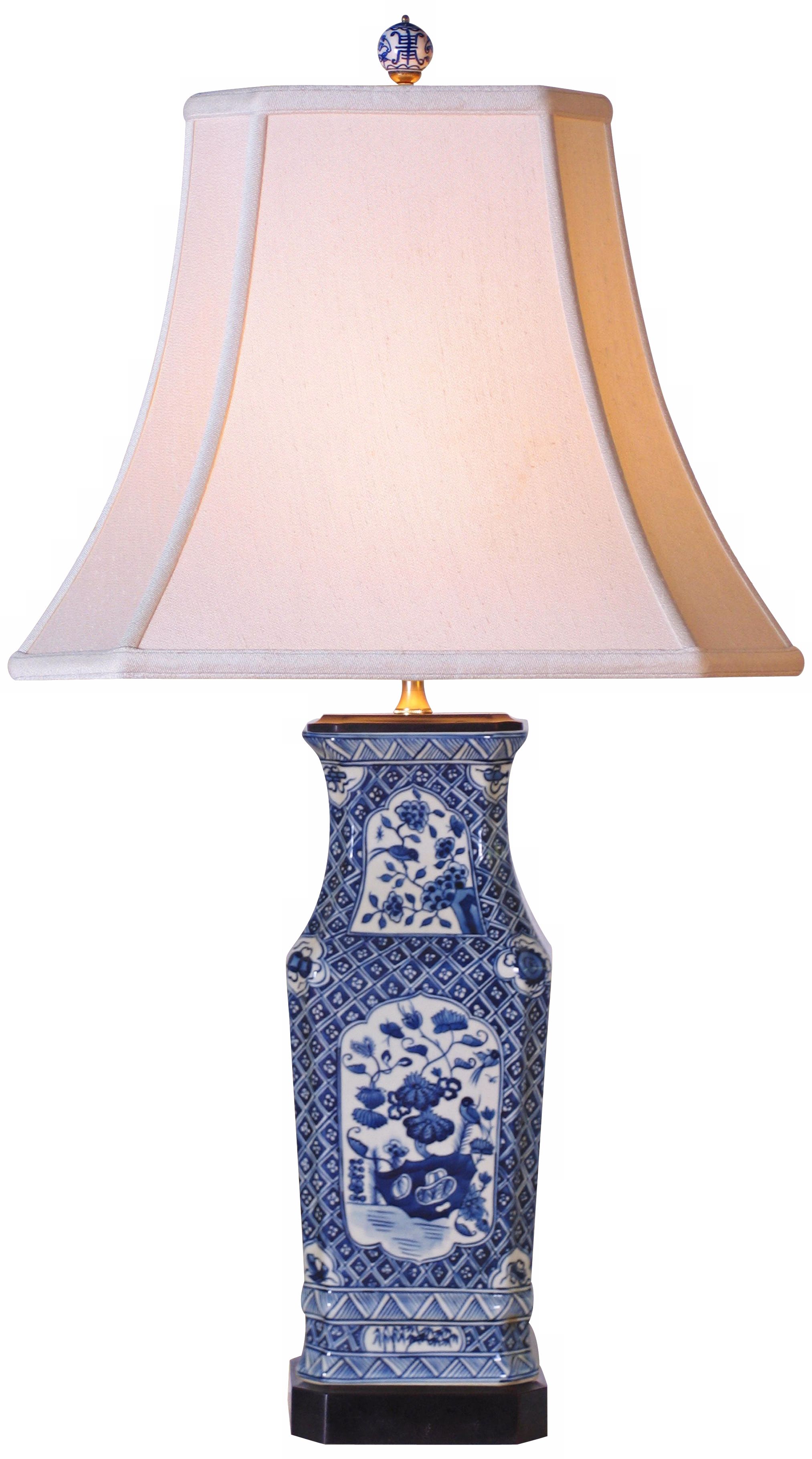 Blue and White Contoured Square Porcelain Vase Table Lamp