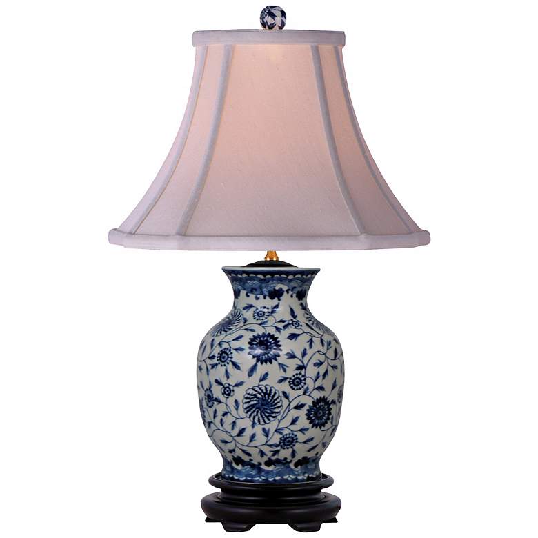 Image 1 Blue and White English Floral Porcelain Vase Table Lamp