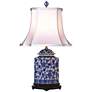 Blue and White Floral Scalloped Porcelain Tea Jar Table Lamp