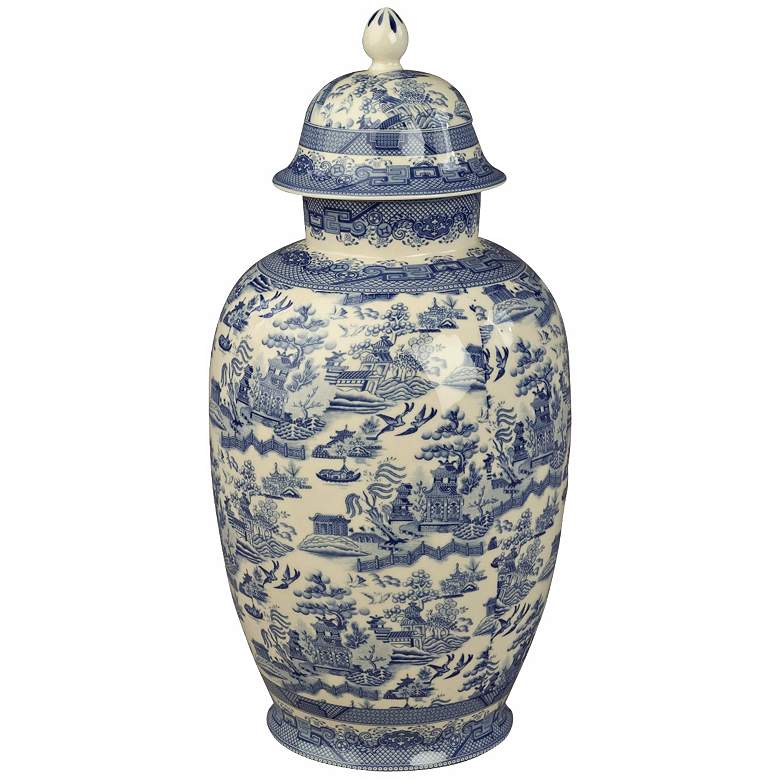 Image 1 Blue and White Porcelain 16 inch High Jar