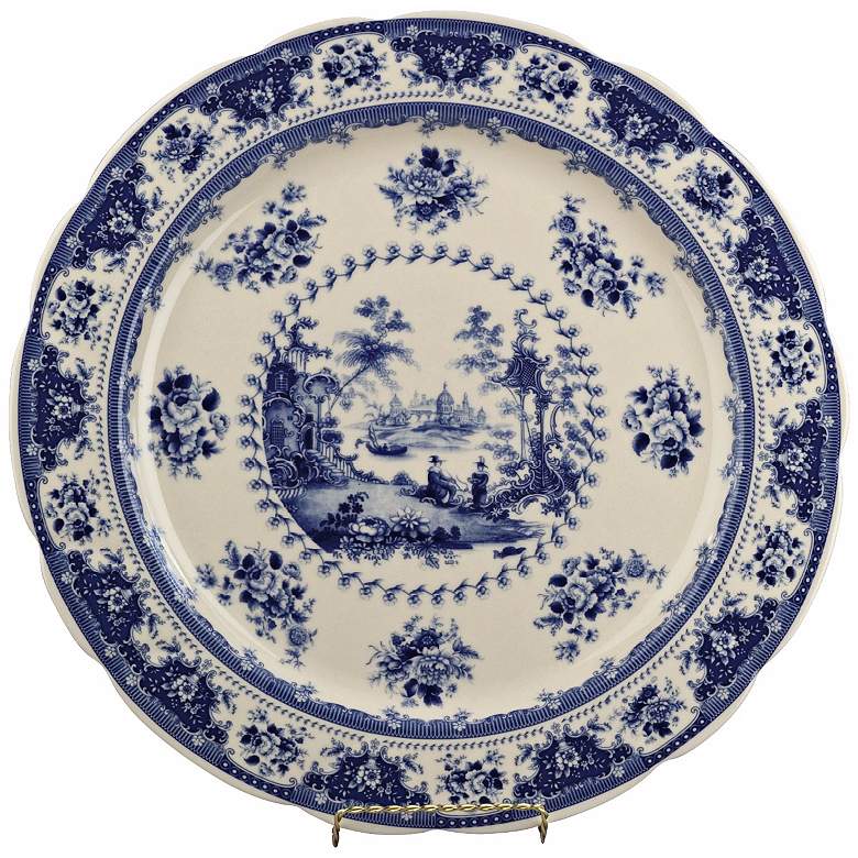 Image 1 Blue and White Porcelain 18 inch Round Plate