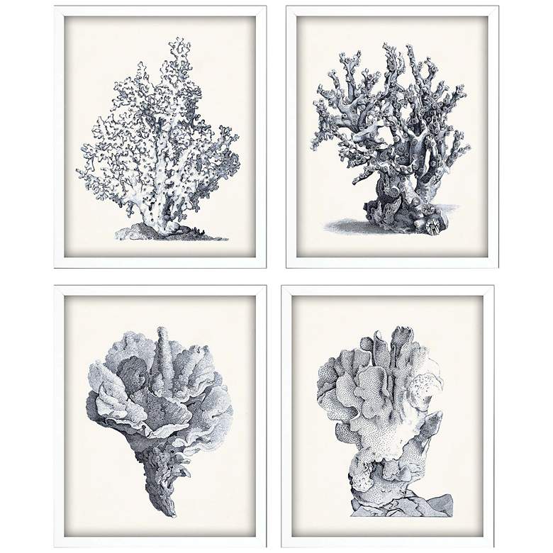 Image 2 Blue Antique Coral 22 inchH 4-Piece Giclee Framed Wall Art Set