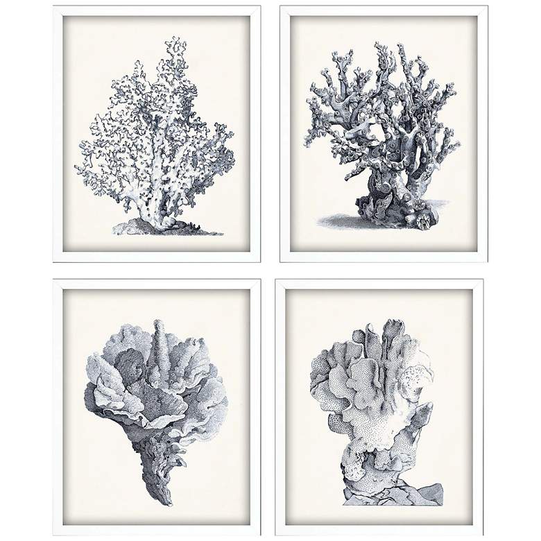 Image 2 Blue Antique Coral 22"H 4-Piece Giclee Framed Wall Art Set