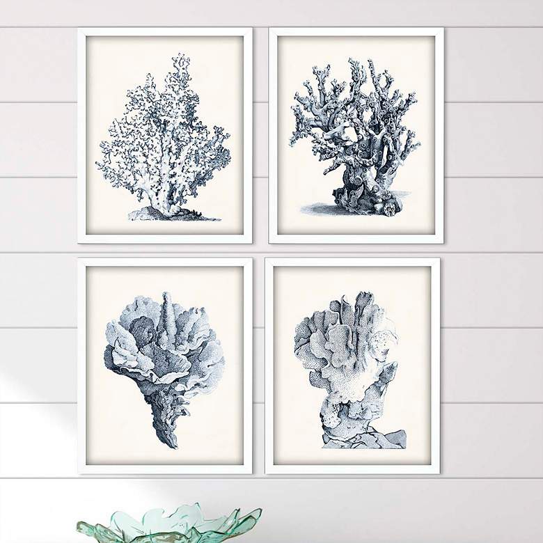 Image 1 Blue Antique Coral 22 inchH 4-Piece Giclee Framed Wall Art Set