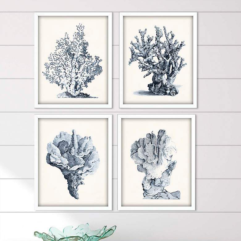 Image 1 Blue Antique Coral 22"H 4-Piece Giclee Framed Wall Art Set