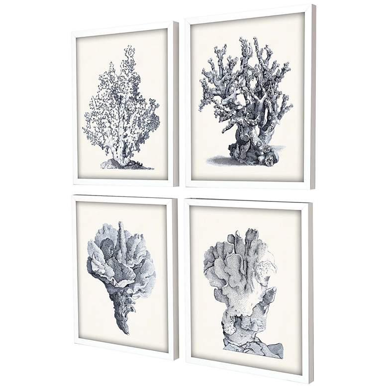 Image 4 Blue Antique Coral 22"H 4-Piece Giclee Framed Wall Art Set more views