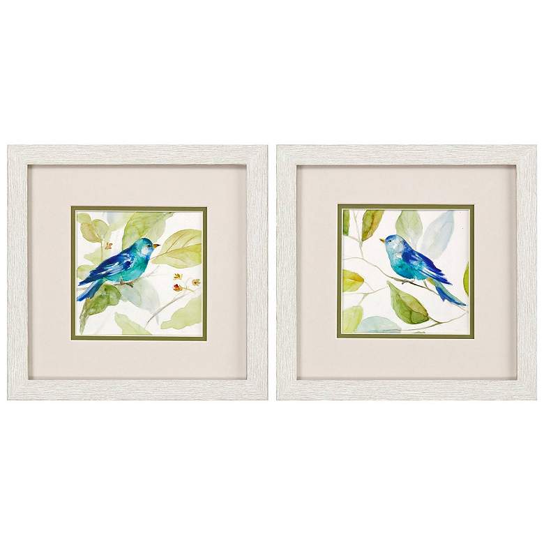 Image 1 Blue Bird on Branch 11"W x 11"H Framed Art Set of 2