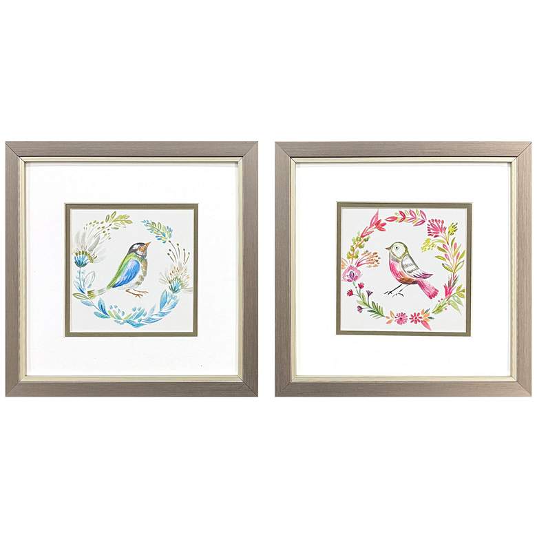 Image 1 Blue Bird Red Bird 11"W x 11"H Modern Framed Art Set of 2