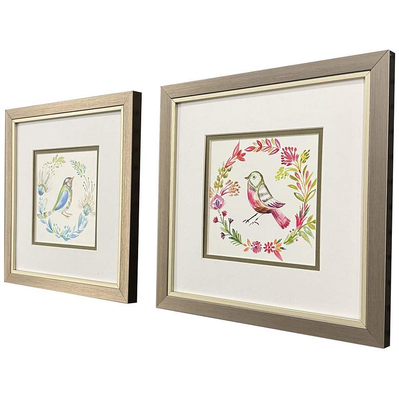 Image 2 Blue Bird Red Bird 11"W x 11"H Modern Framed Art Set of 2 more views