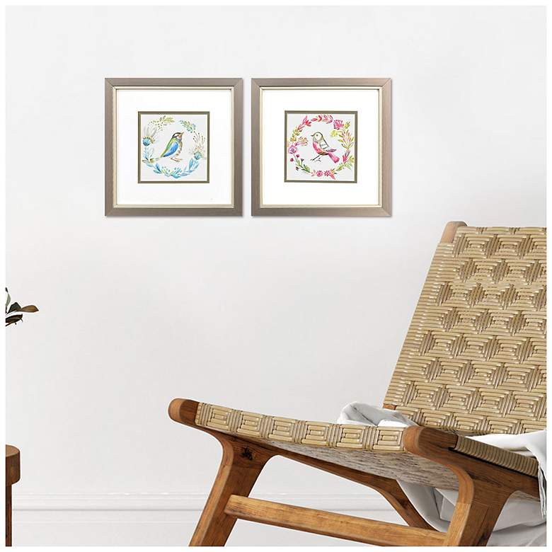 Image 4 Blue Bird Red Bird 11"W x 11"H Modern Framed Art Set of 2 more views
