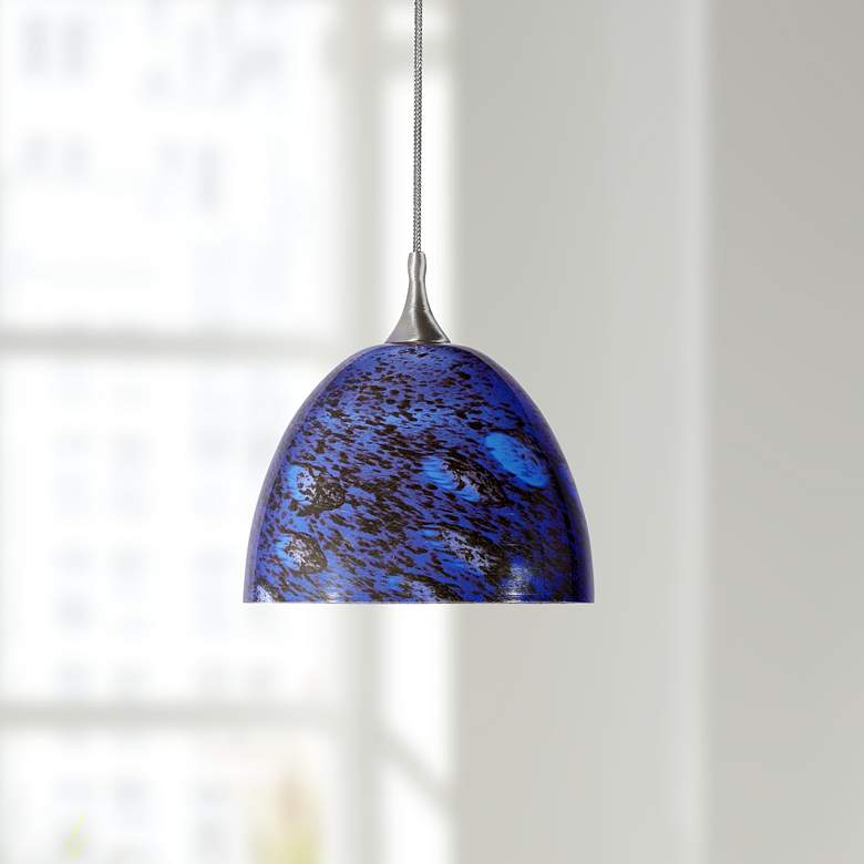 Image 1 Blue Black Glass 5 inchW Brushed Steel Low Voltage Mini Pendant