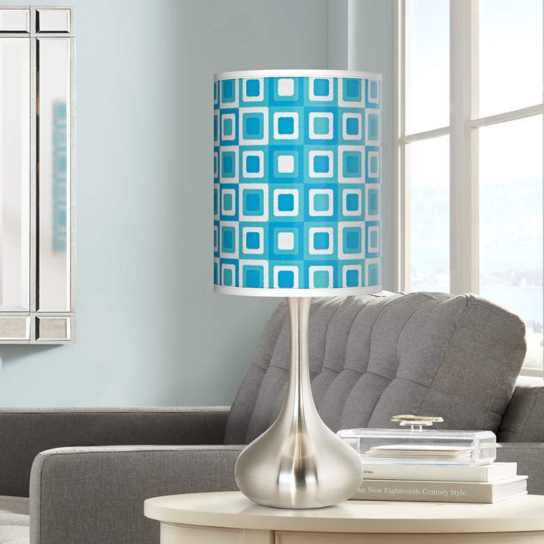 Image 1 Blue Boxes Linen Giclee Droplet Table Lamp