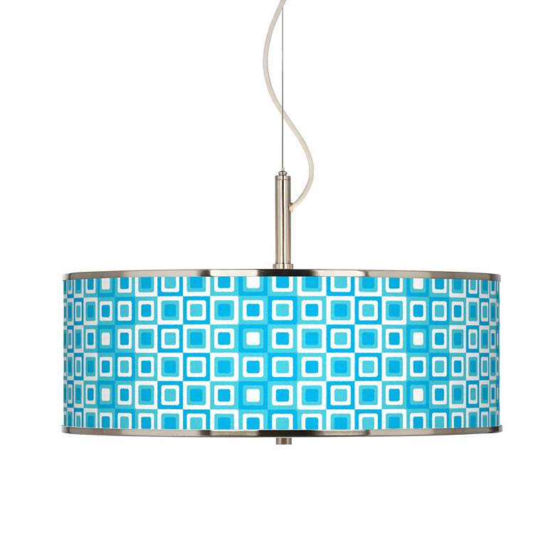 Image 1 Blue Boxes Linen Giclee Glow 20 inch Wide Pendant Light