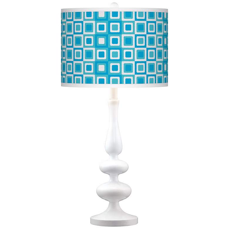 Image 1 Blue Boxes Linen Giclee Paley White Table Lamp