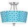 Blue Boxes Linen Giclee Tapered Drum 18" Wide Ceiling Light