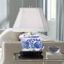 1_Blue Bunny 16" High Blue and White Porcelain Rabbit Accent Table Lamp