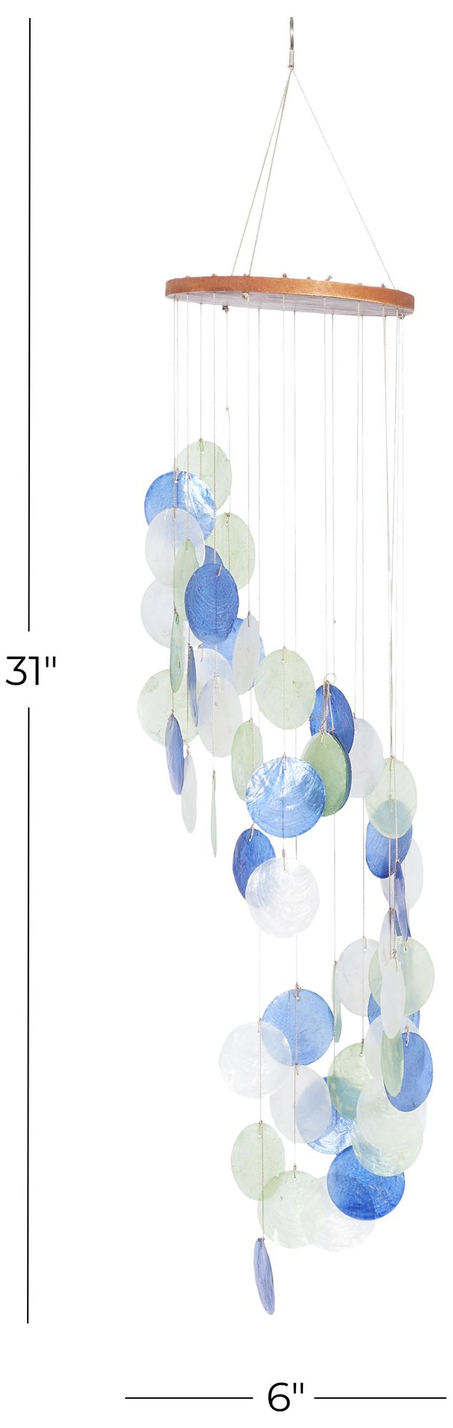 Image 6 Blue Capiz Shell Coastal Windchime, 6" x 6" x 31" more views