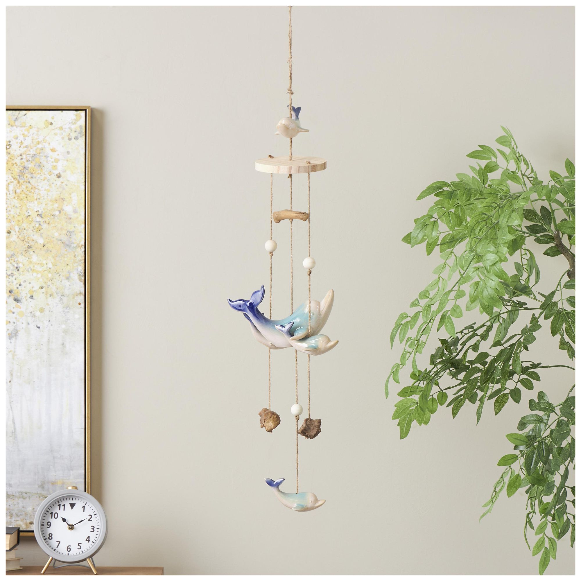 Image 4 Blue Ceramic Coastal Windchime, 10" x 7" x 39" more views