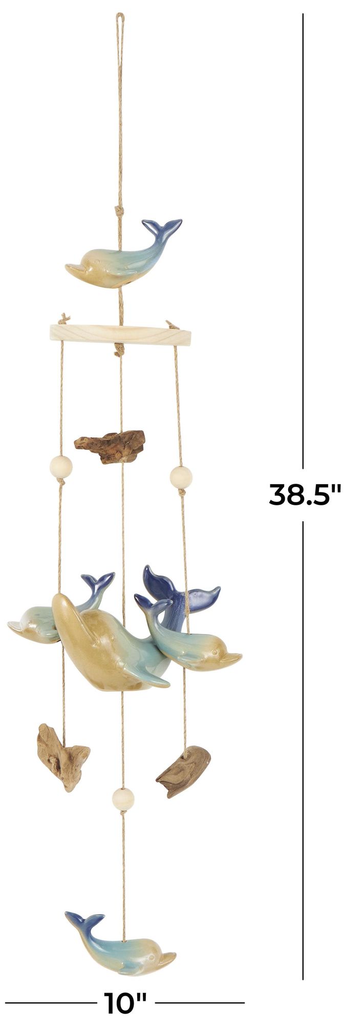 Image 7 Blue Ceramic Coastal Windchime, 10" x 7" x 39" more views