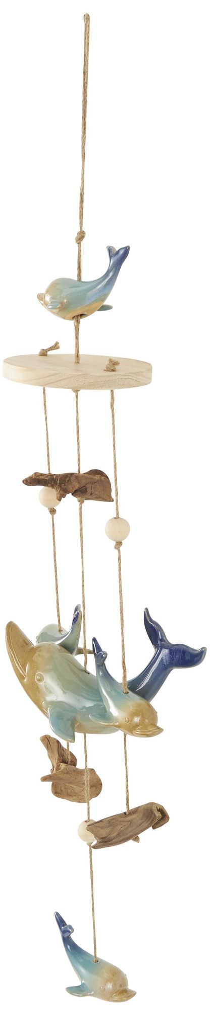 Blue Ceramic Coastal Windchime, 10" x 7" x 39"