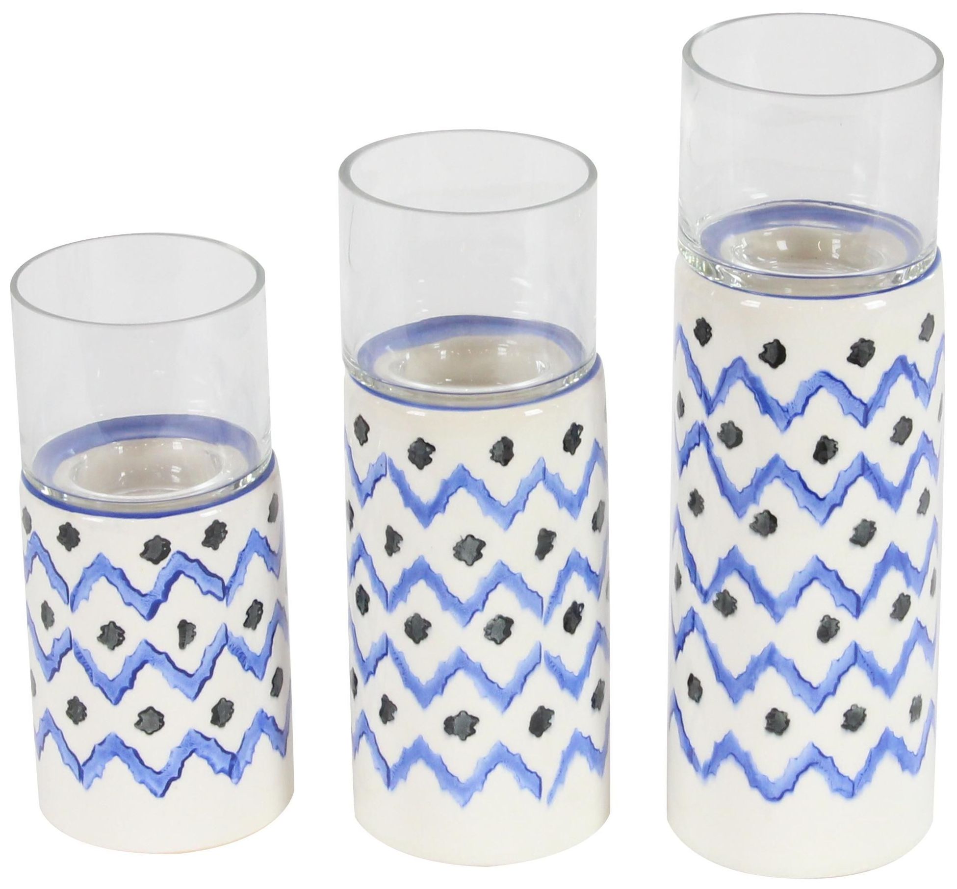 Image 3 Blue Ceramic Contemporary Hurricane Lamp, S/3 9", 11", 13"H more views