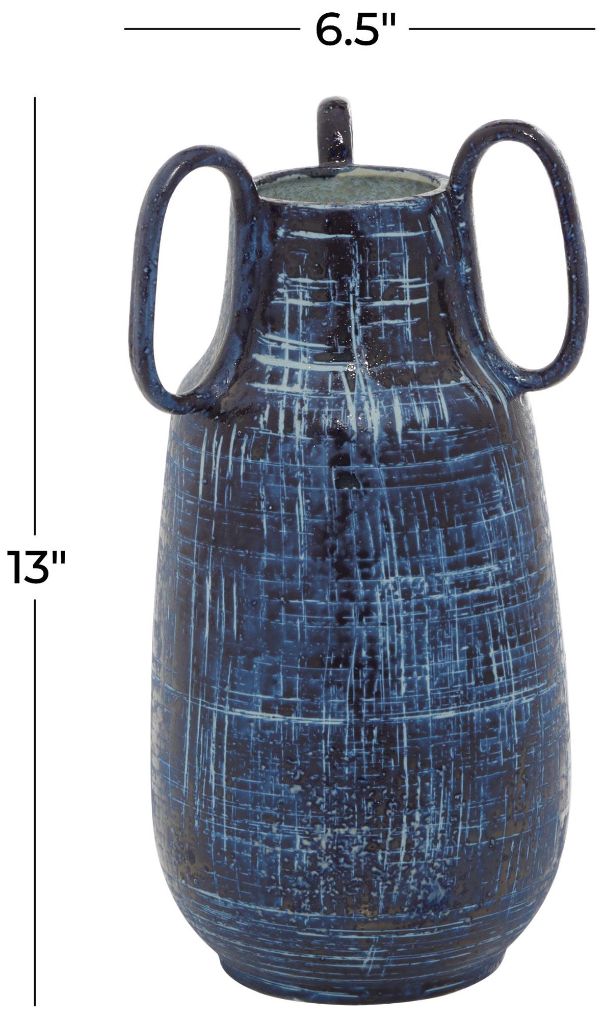 Image 7 Blue Ceramic Contemporary Vase, 6" x 6" x 13" more views