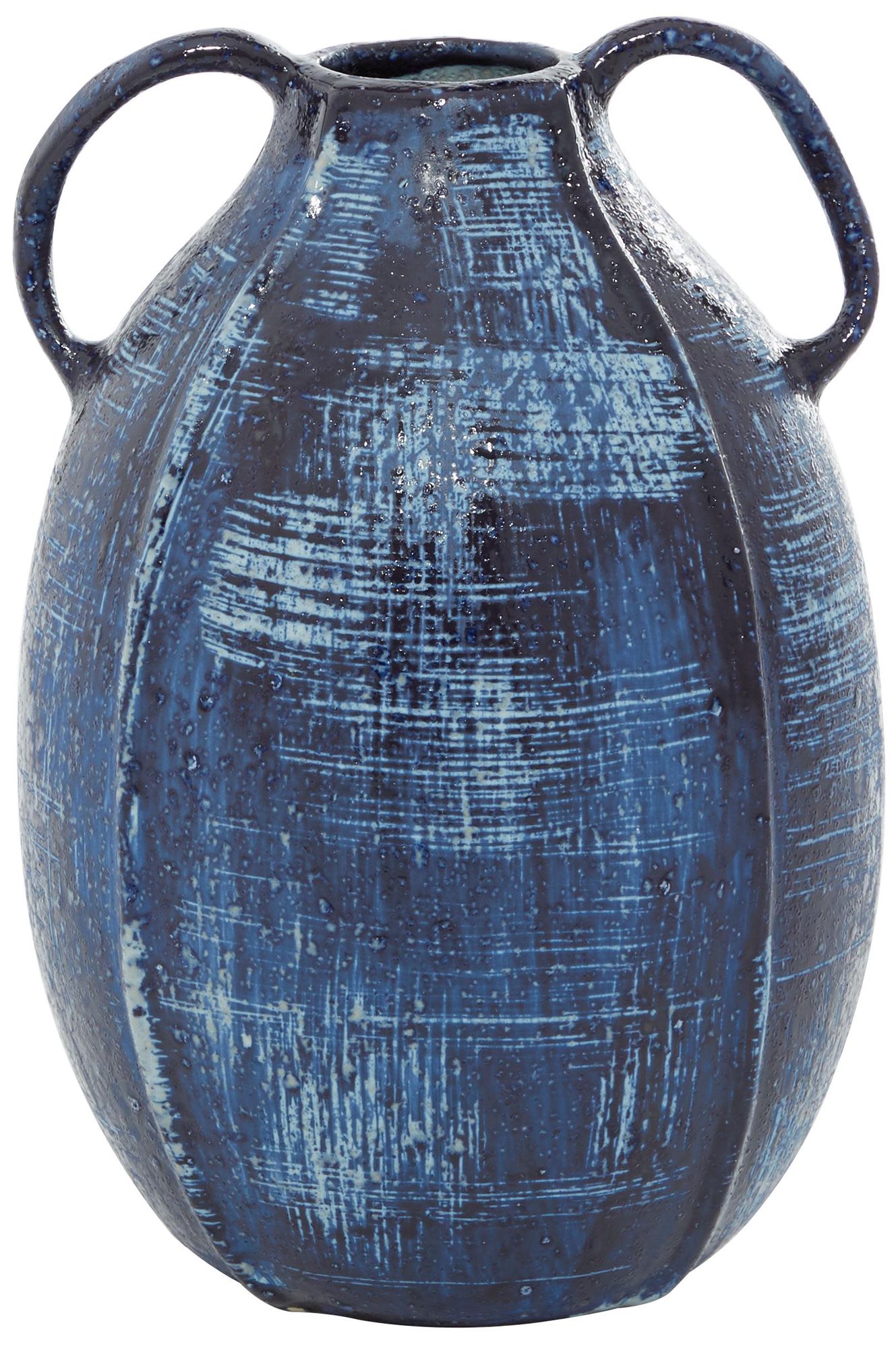 Image 2 Blue Ceramic Contemporary Vase, 6" x 6" x 9"