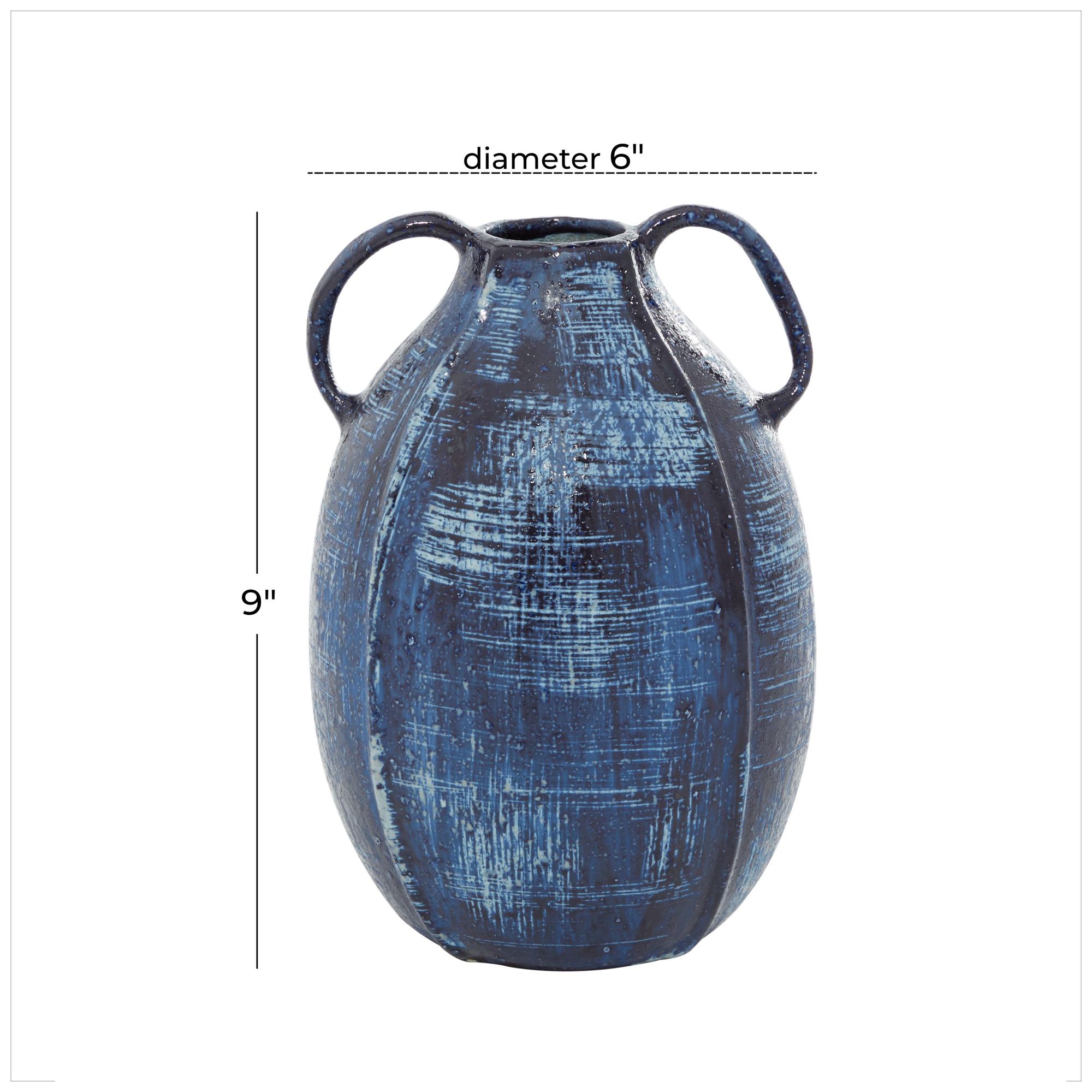 Image 7 Blue Ceramic Contemporary Vase, 6" x 6" x 9" more views