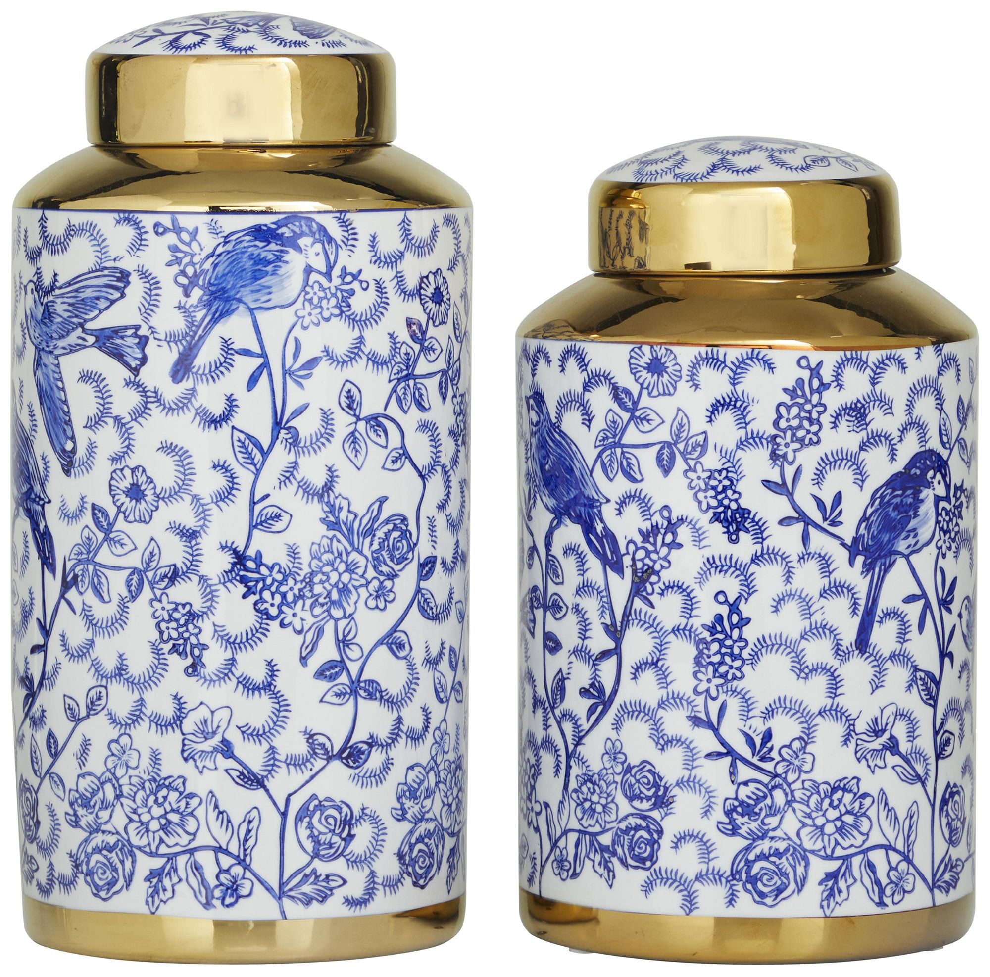 Image 4 Blue Ceramic Modern Decorative Jars, S/2 14", 12"H more views