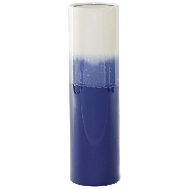 Image 1 Blue Ceramic Modern Vase, 5" x 5" x 17"