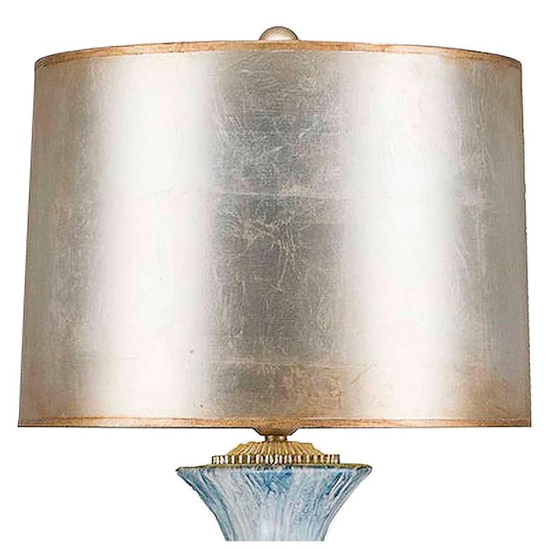 Image 2 Blue Ceramic Table Lamp with Silver Leaf Shade more views